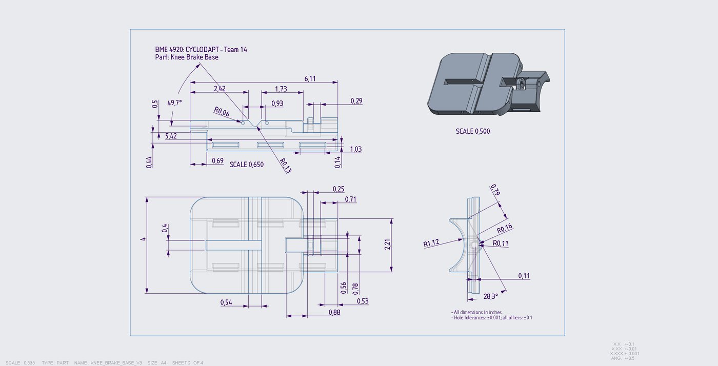 Engineering drawing: knee brake base