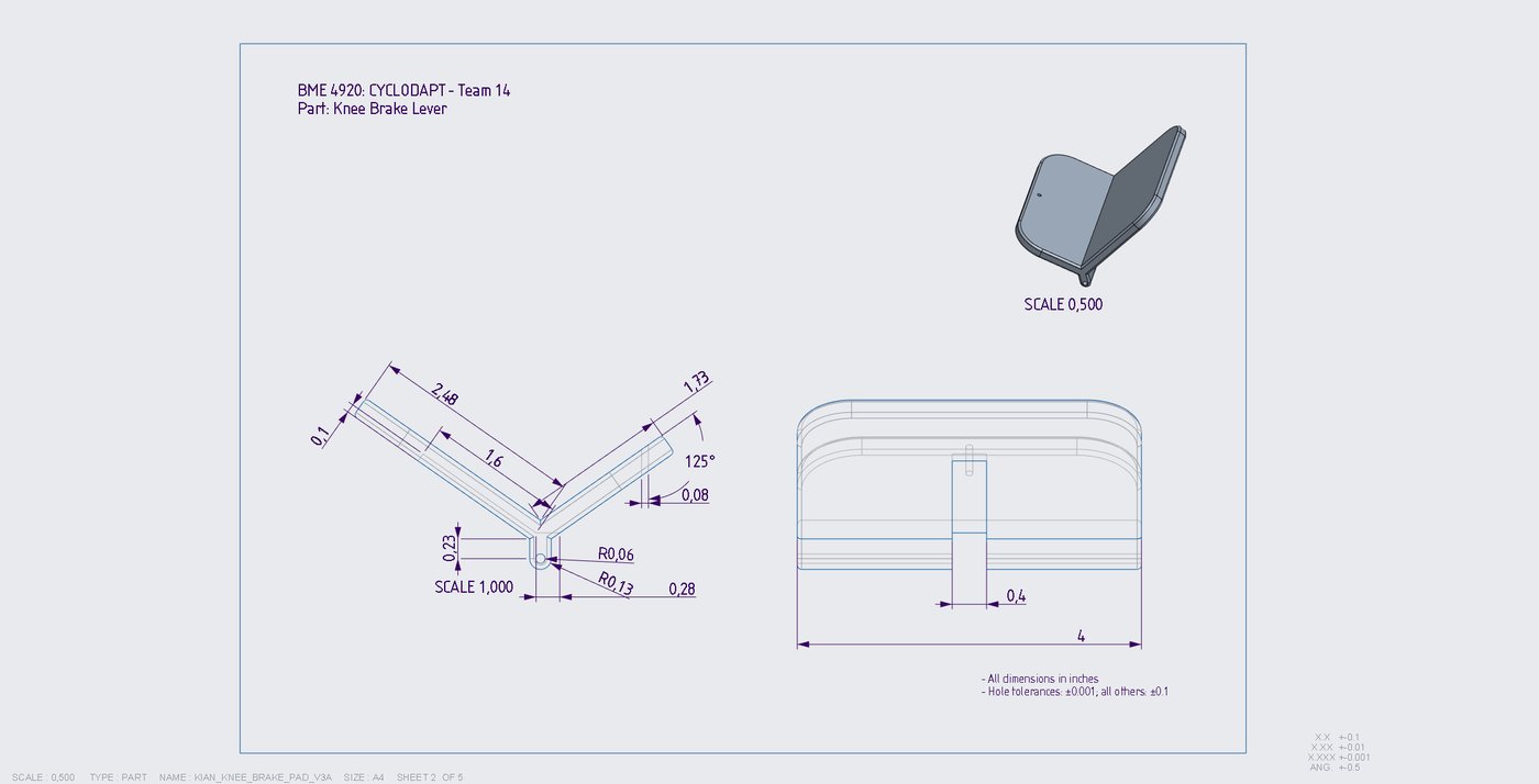 Engineering drawing: knee brake lever