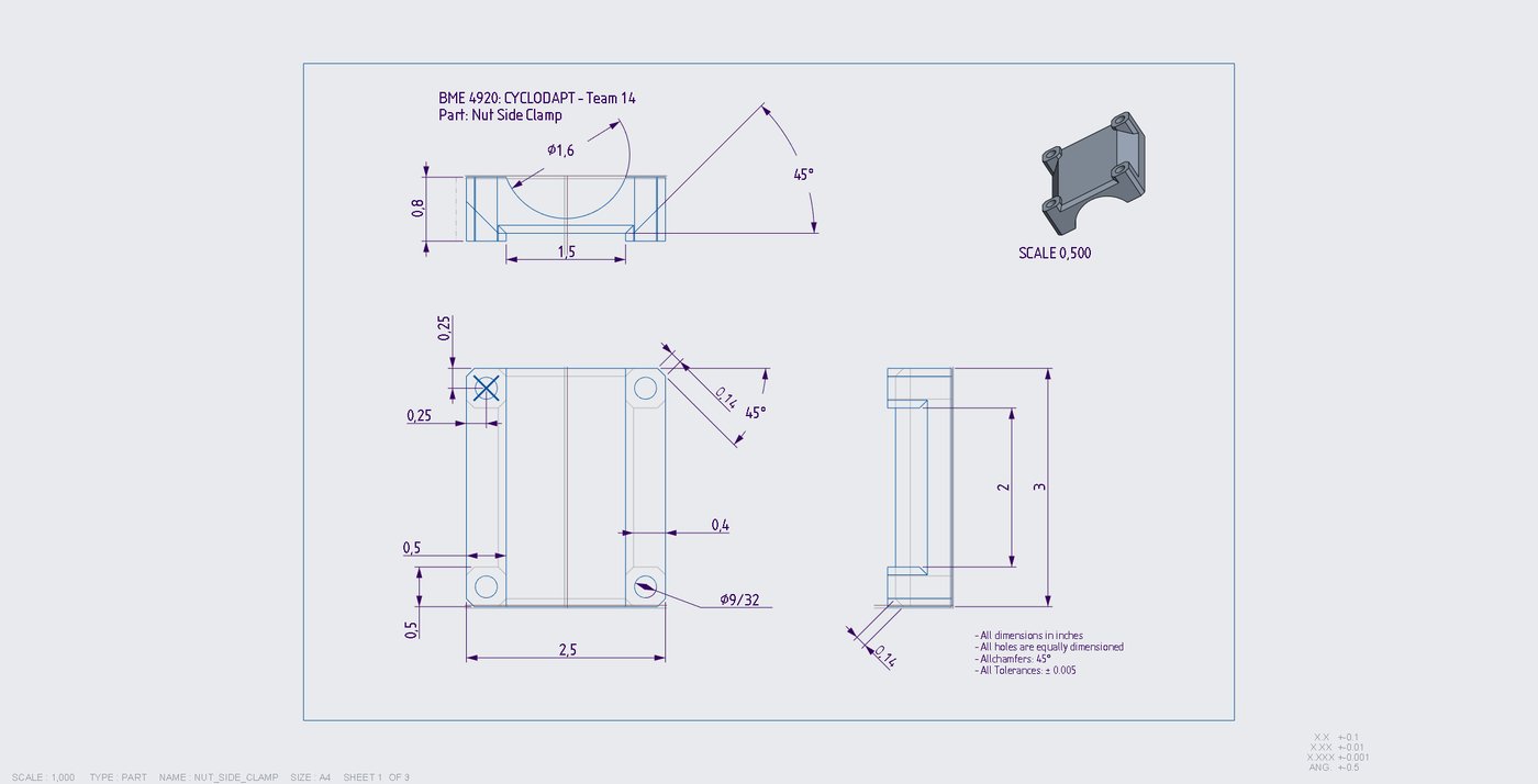 Engineering drawing: nut-side clamp